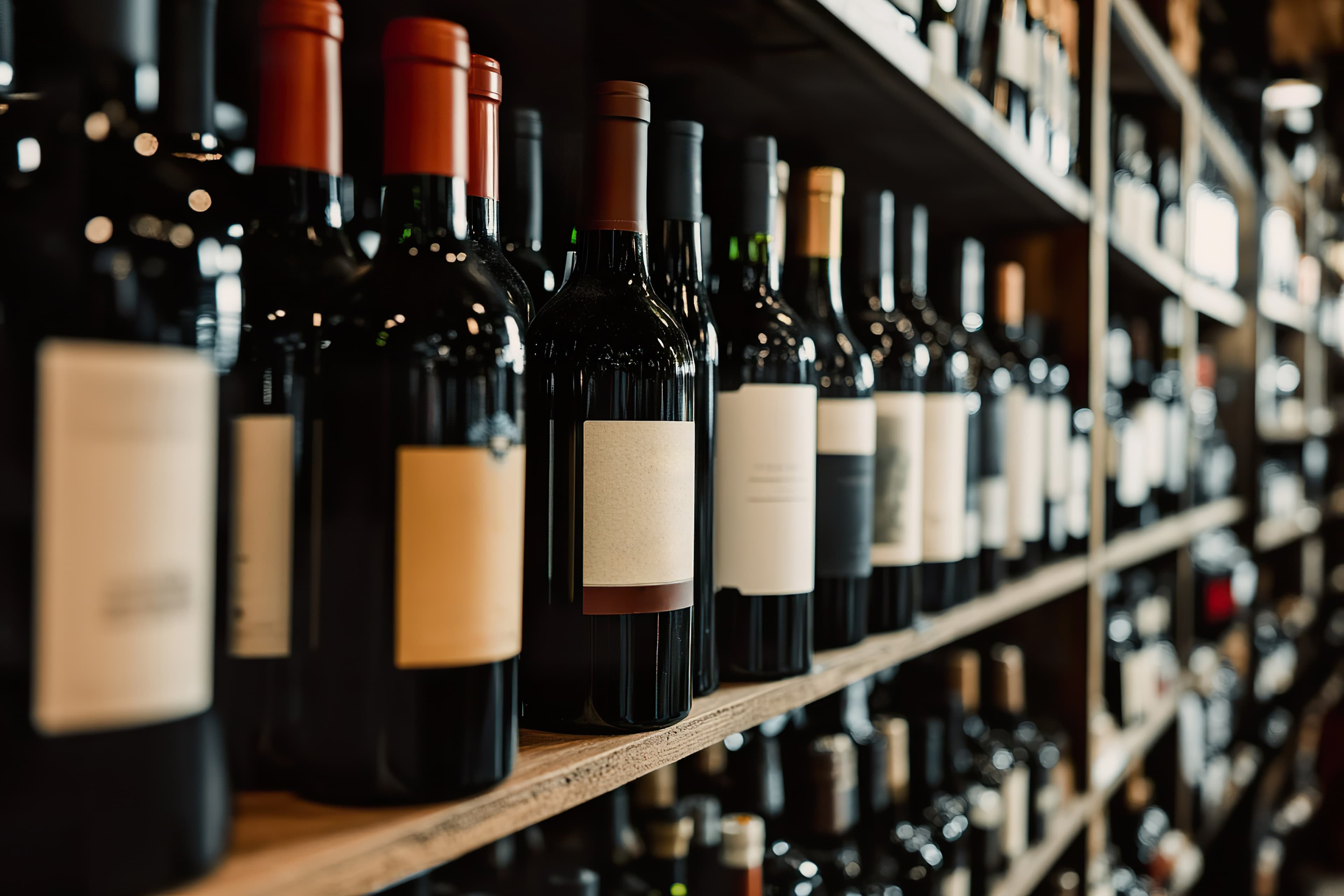 Wine bottles on display